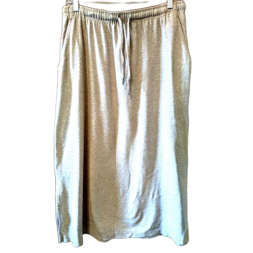 Woman Within Beige Knit Skirt Drawstring Waist Pockets Soft Stretch Sz M Petite